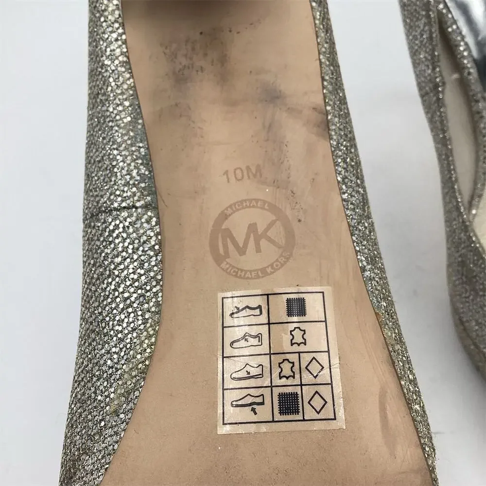 Michael Kors Silver Glitter Peep Toe Platform Heels Size 10‎ Women's
